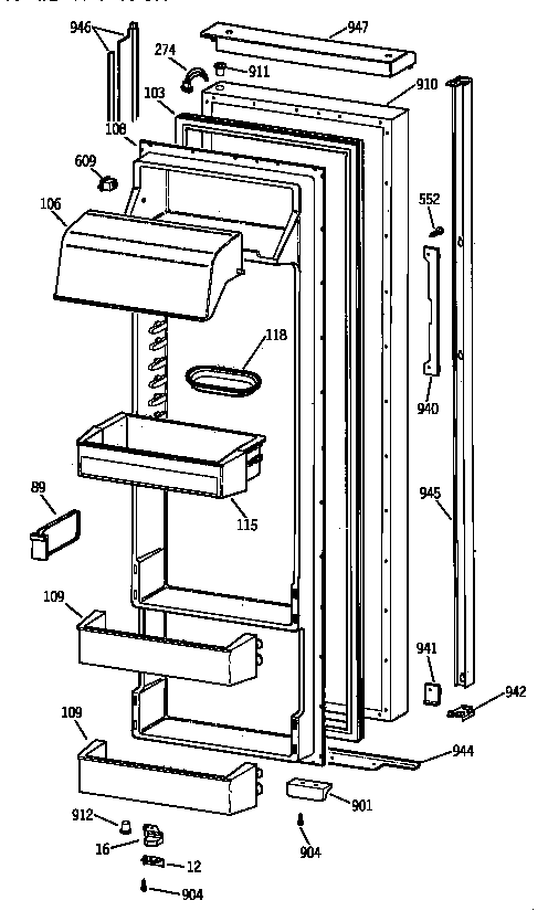 GE TPX24BRYFWW fresh food door diagram