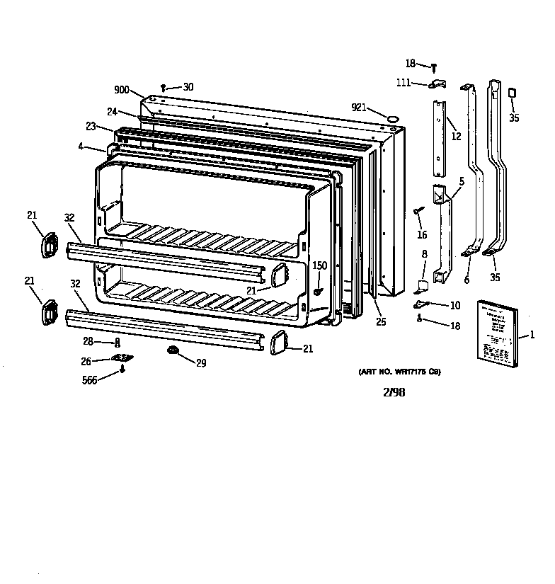GE TBX21IAZKRAA freezer door diagram