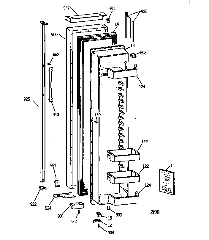 GE TPX24SIYFBS freezer door diagram