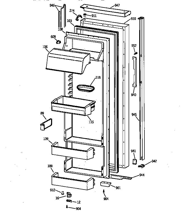 GE TPX24SIYFBS fresh food door diagram