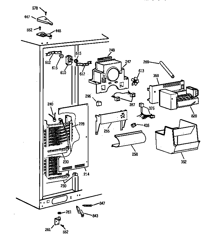 GE TPX24SIYFBS freezer section diagram