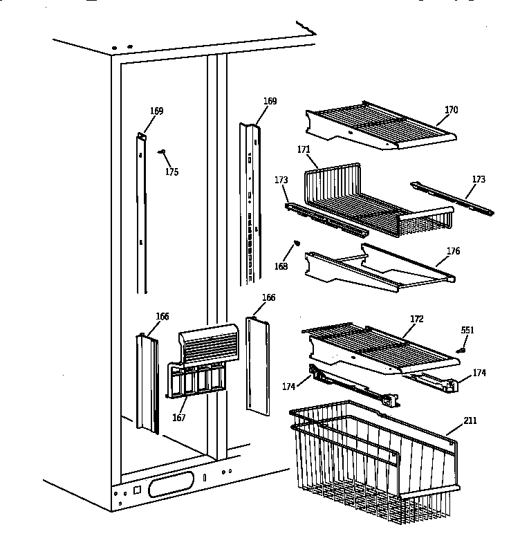 GE TPX24SIYFBS freezer shelves diagram