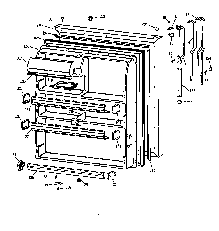 GE TBX21JAZKRAA fresh food door diagram