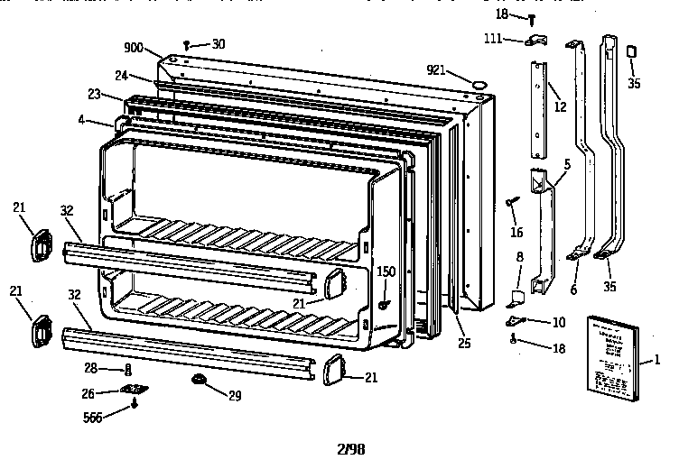 GE TBX21NIXSRWW freezer door diagram