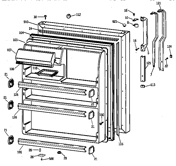 GE TBX21NIXSRWW fresh food door diagram