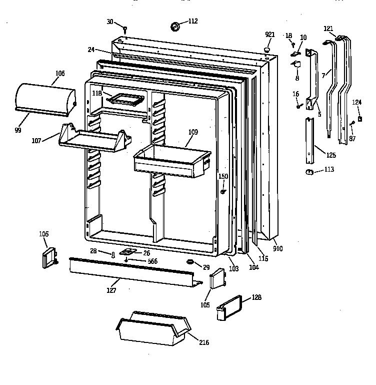GE TBX22VAZLRWW fresh food door diagram