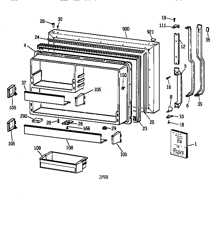 GE TBX22ZAZKRAA freezer door diagram