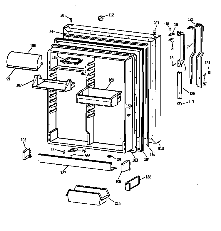 GE TBX22ZAZKRAA fresh food door diagram