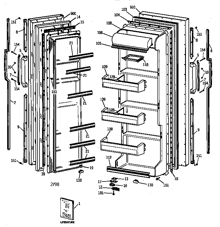 GE TFJ20JAZBWW doors diagram