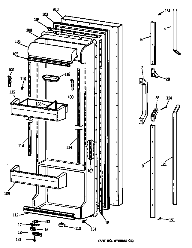 GE TFJ22PRZBWW fresh food door diagram