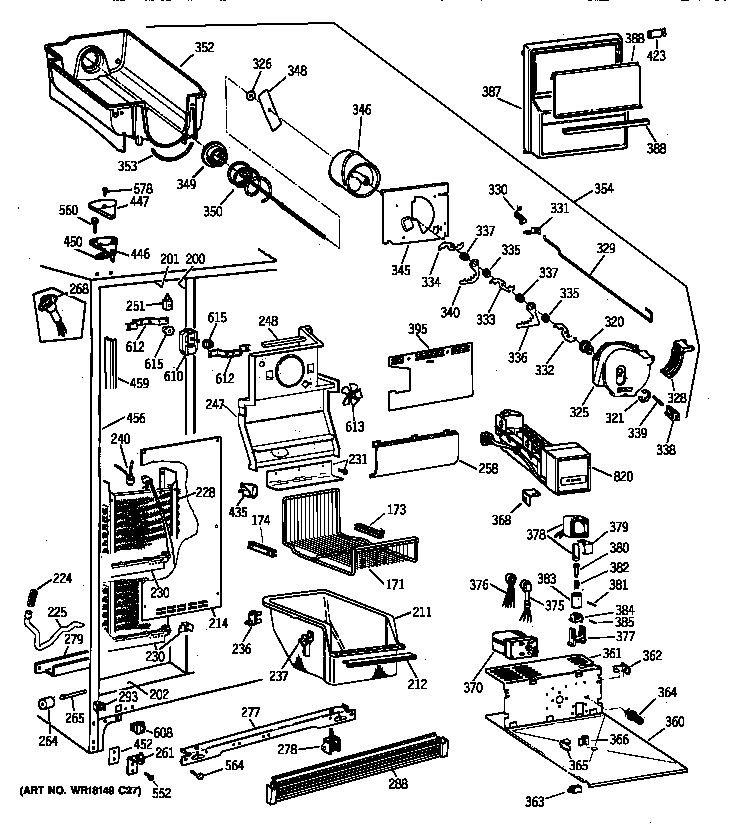 GE TFJ22PRZBWW freezer section diagram
