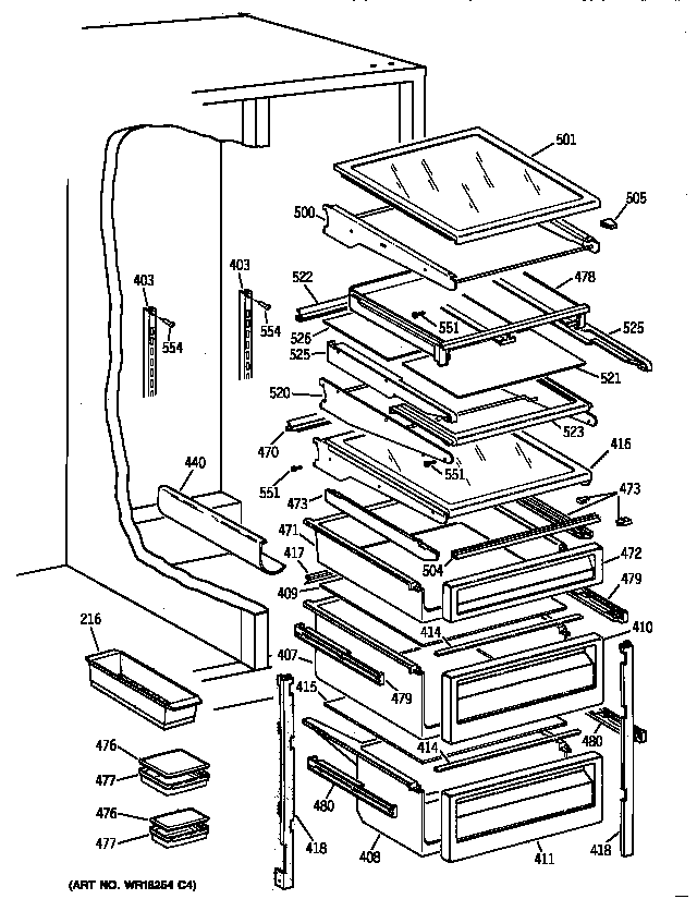 GE TFJ28PFZCAA fresh food shelves diagram