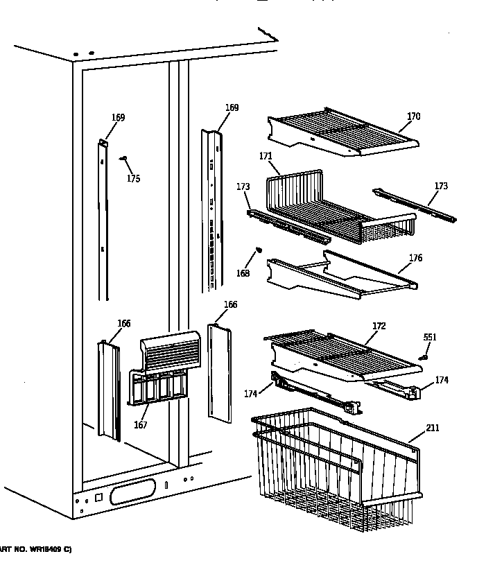GE TFJ28PFZCWW freezer shelves diagram