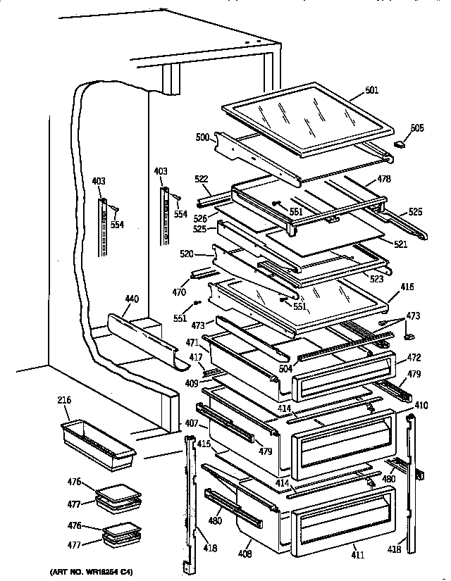 GE TFJ28PFZCWW fresh food shelves diagram