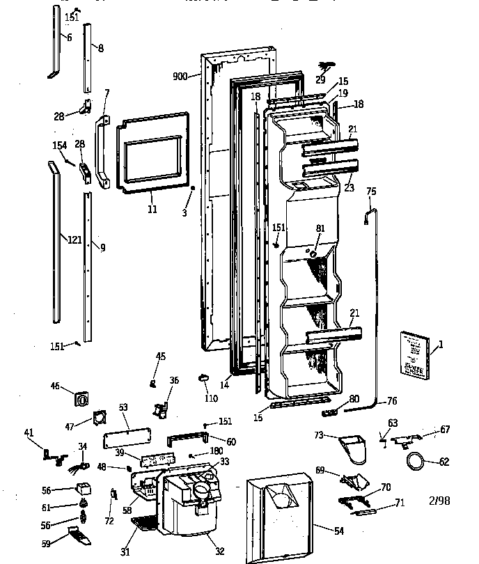 GE TFJ25PRZBWW freezer door diagram