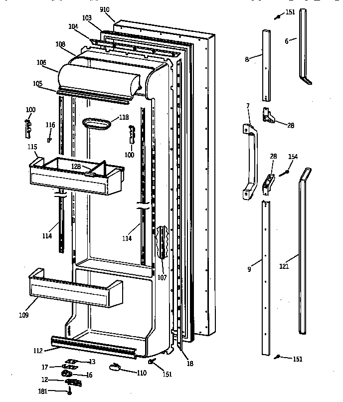 GE TFJ25PRZBWW fresh food door diagram
