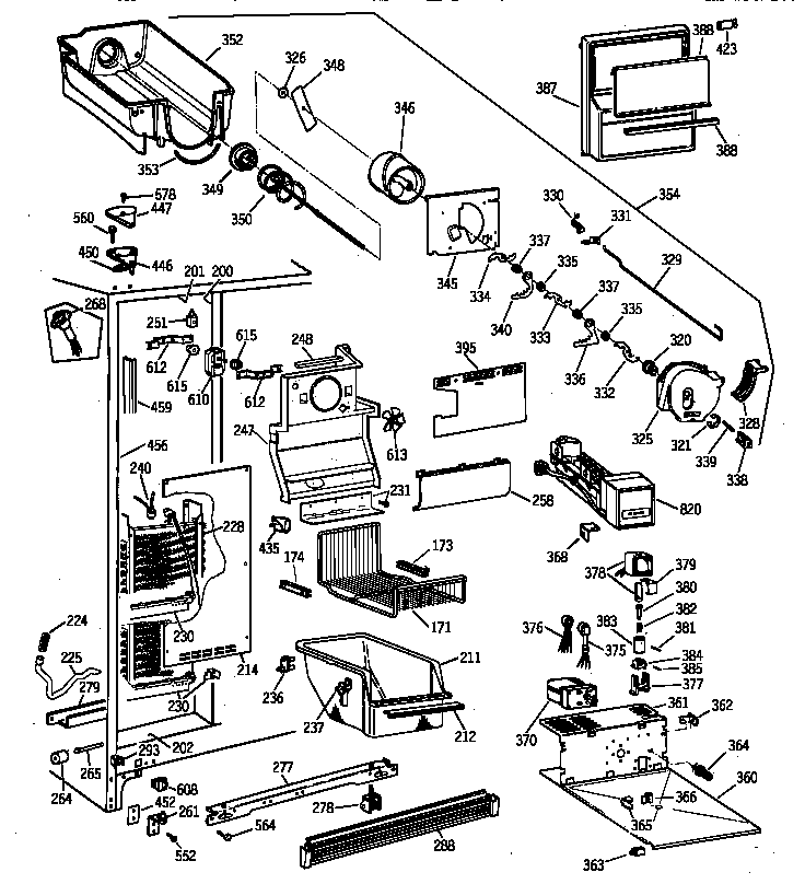 GE TFJ25PRZBWW freezer section diagram