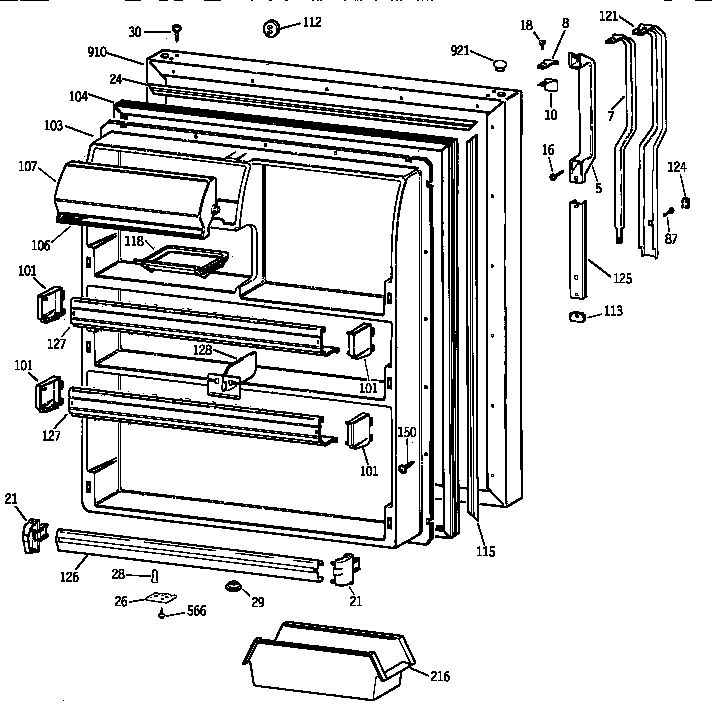 GE TBX24JIZERWW fresh food door diagram