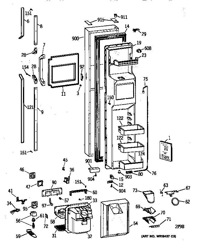 GE TFK30PFZCAA freezer door diagram