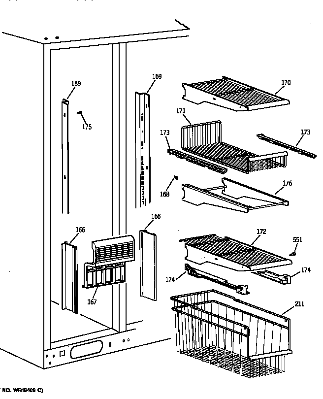 GE TFK30PFZCAA freezer shelves diagram