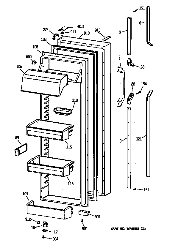 GE TFK30PRZCAA fresh food door diagram