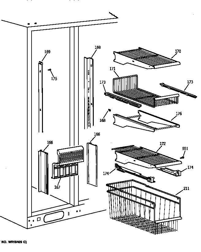 GE TFK30PRZCAA freezer shelves diagram