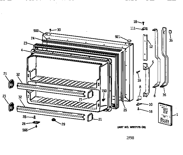 GE TBH18DAXURAA freezer door diagram