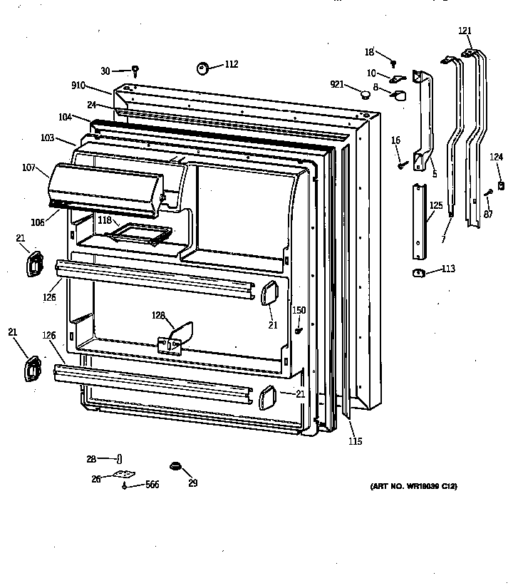 GE TBH18DAXURAA fresh food door diagram