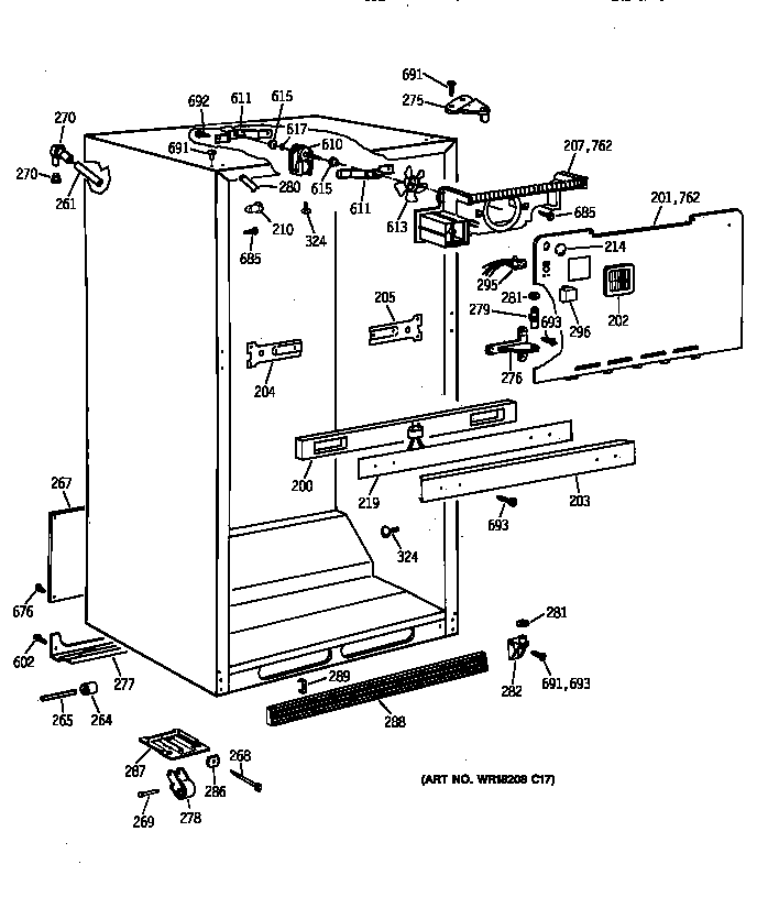 GE TBH18DAXURAA cabinet parts diagram