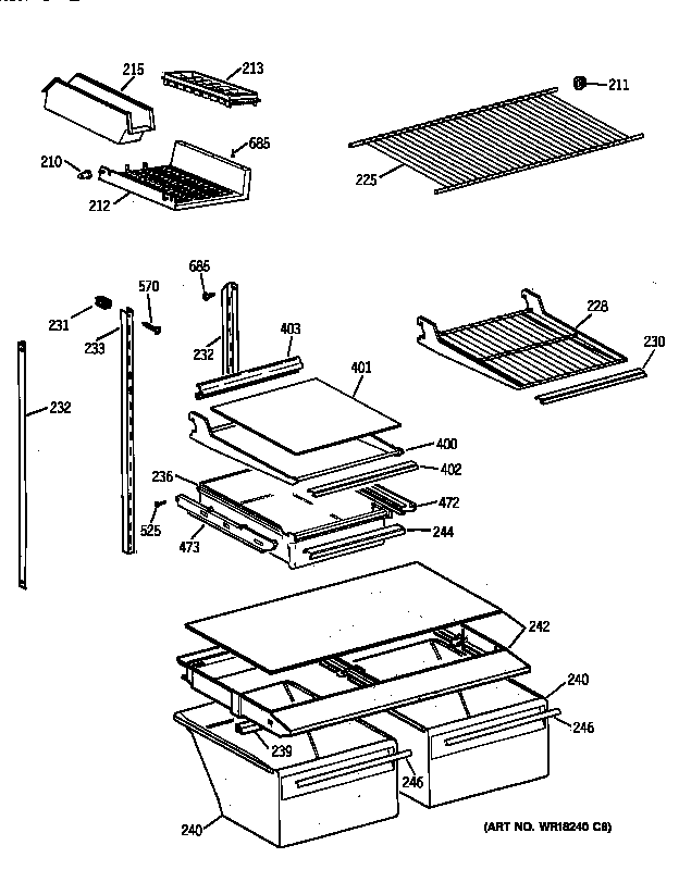GE TBH18DAXURAA shelf parts diagram