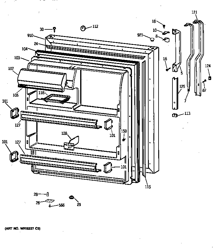 GE TBH18JAZMRWW fresh food door diagram