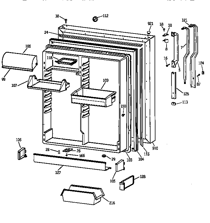 GE TBH19ZAZMRAA fresh food door diagram