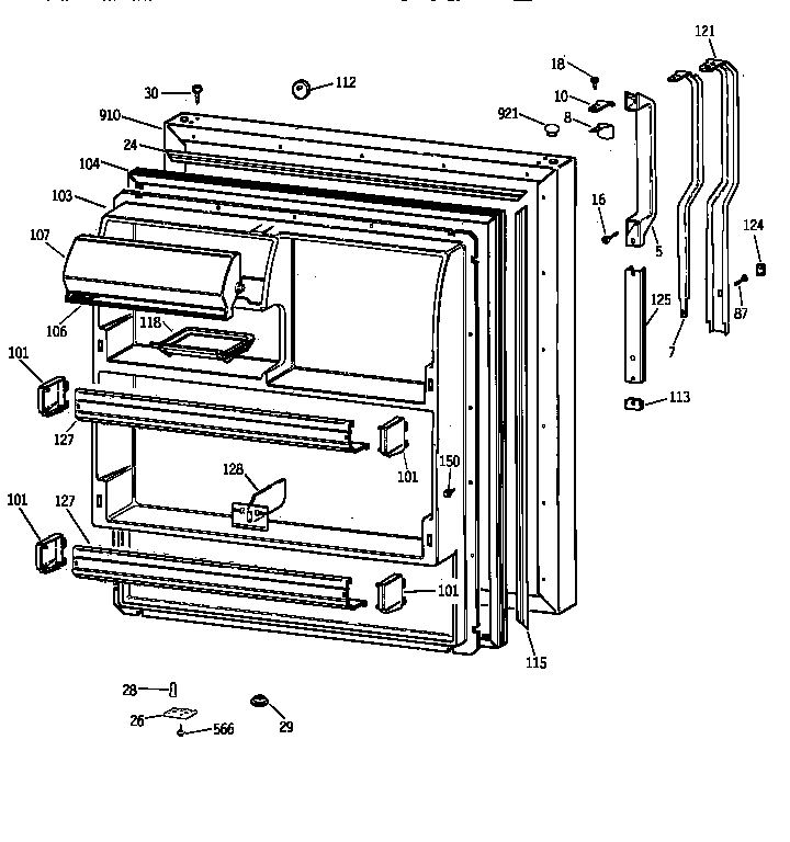 GE TBT18JAXURWW fresh food door diagram