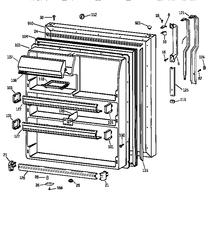 GE TBT21JAXTRAA fresh food door diagram