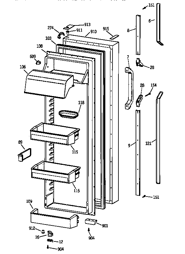 GE TFX28PPZCAA fresh food door diagram
