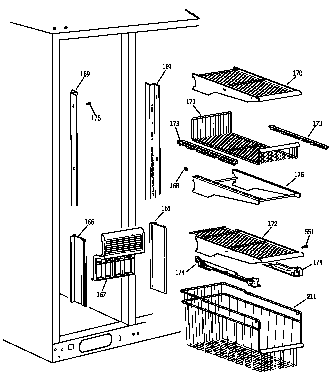 GE TFX28PPZCAA freezer shelves diagram