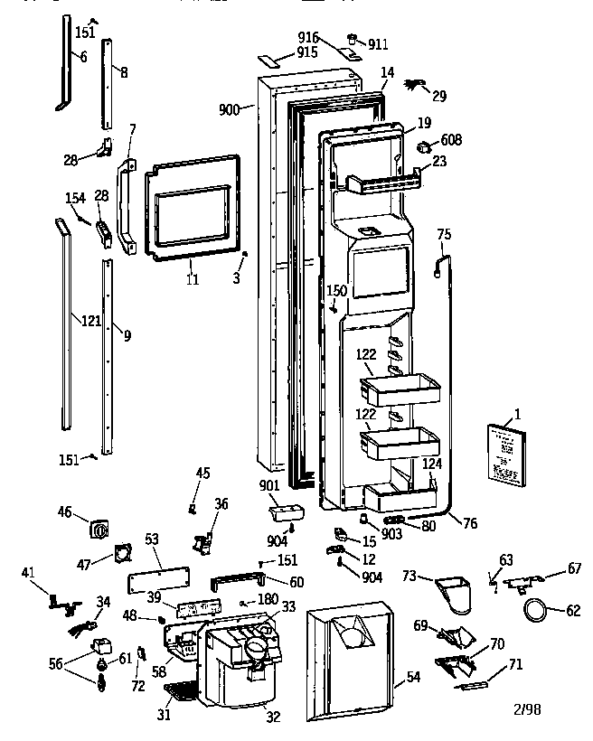 GE TFX28PRZCAA freezer door diagram