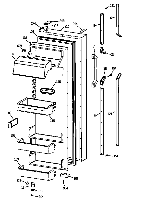 GE TFX28PRZCAA fresh food door diagram