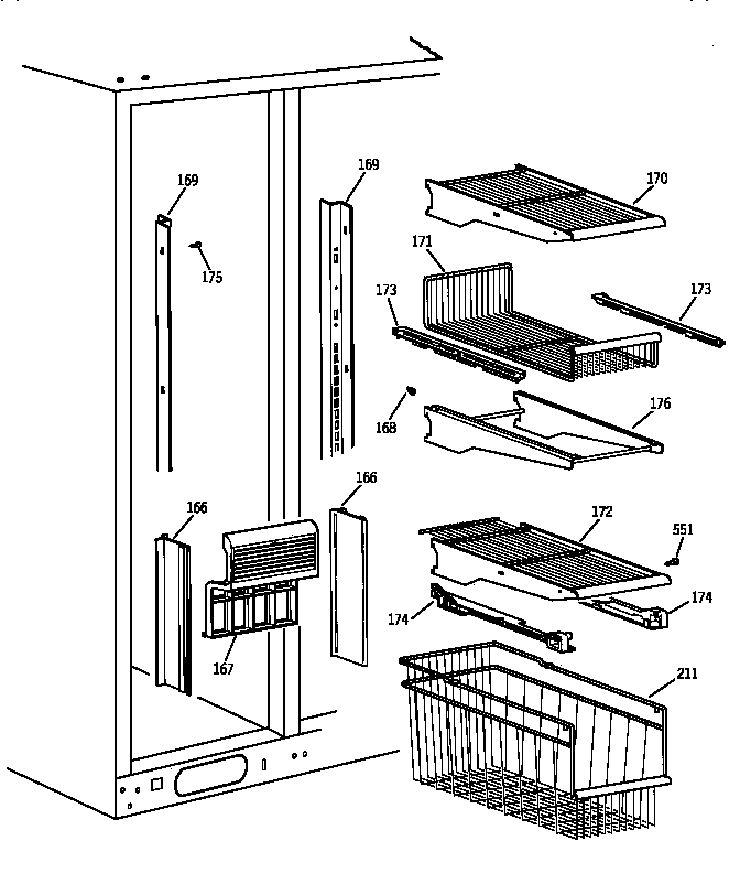 GE TFX28PRZCAA freezer shelves diagram