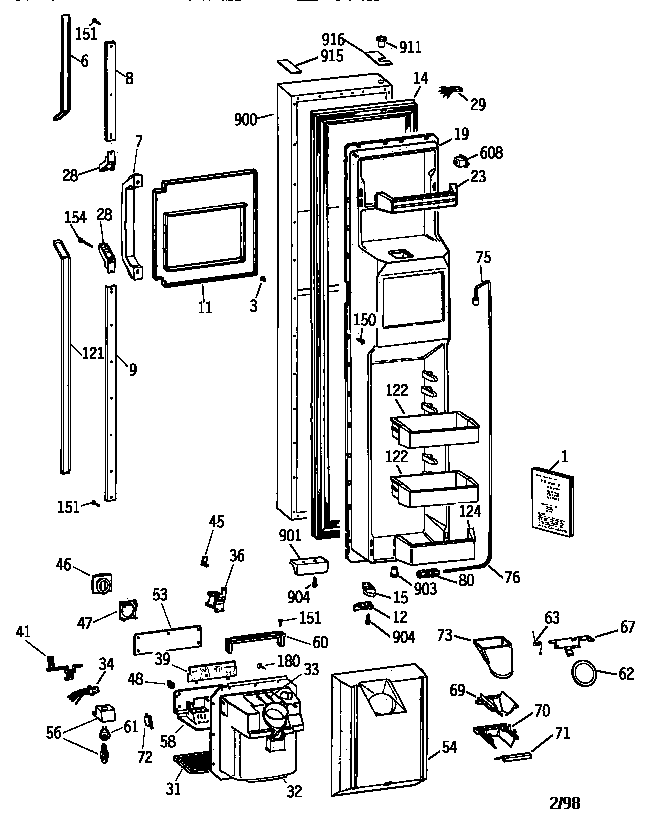 GE TFX28PRZCBB freezer door diagram