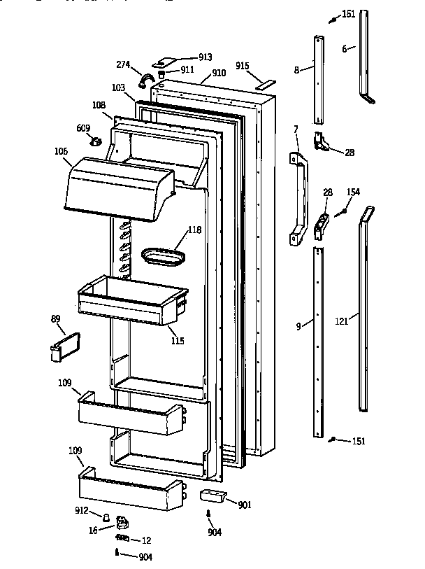 GE TFX28PRZCBB fresh food door diagram
