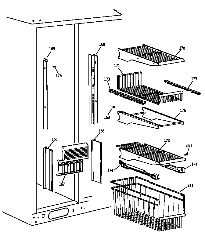 GE TFX28PRZCBB freezer shelves diagram