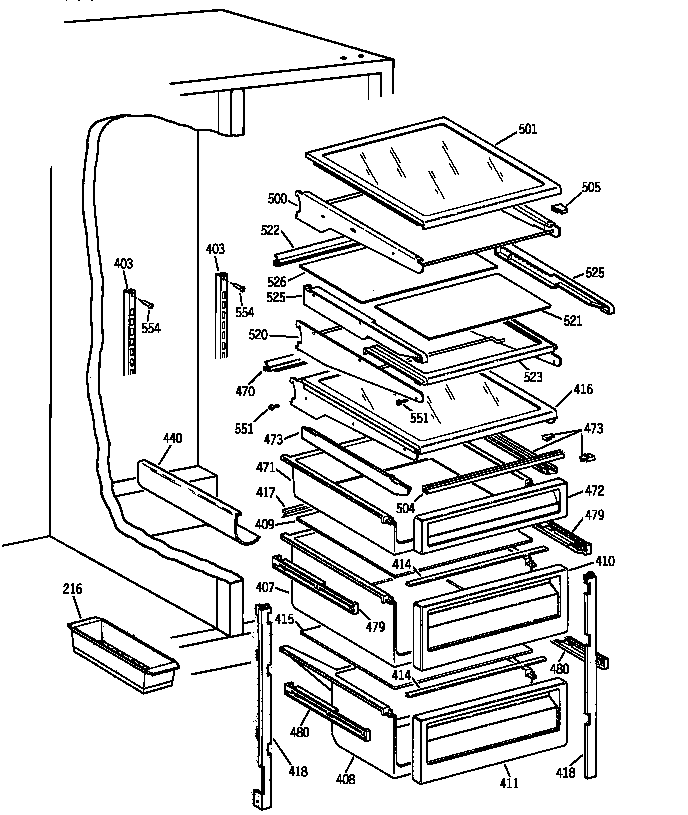 GE TFX28PRZCBB fresh food shelves diagram