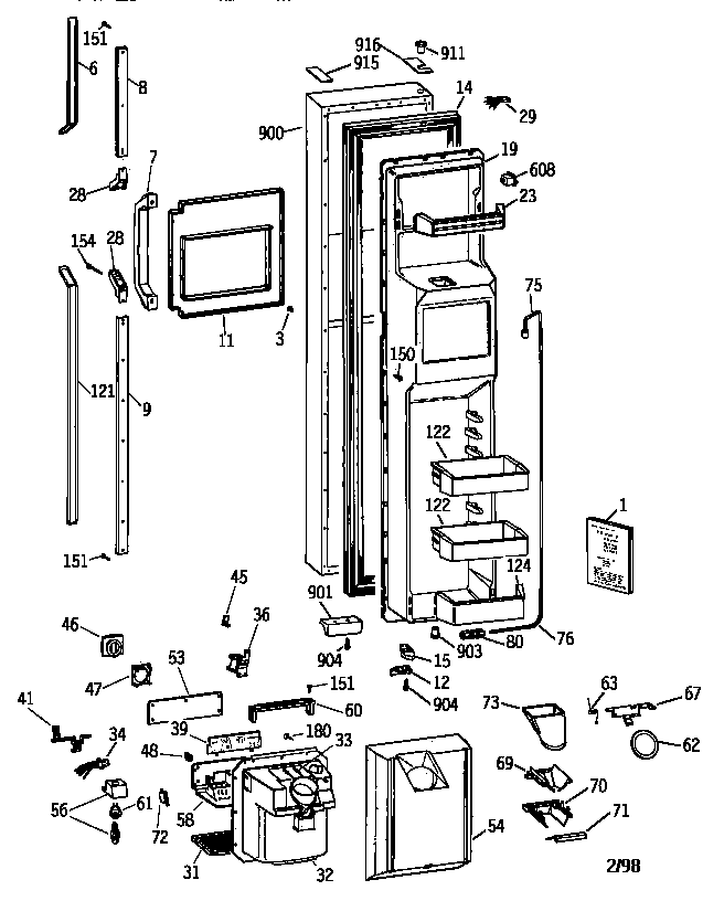 GE TFX28PRZCWW freezer door diagram