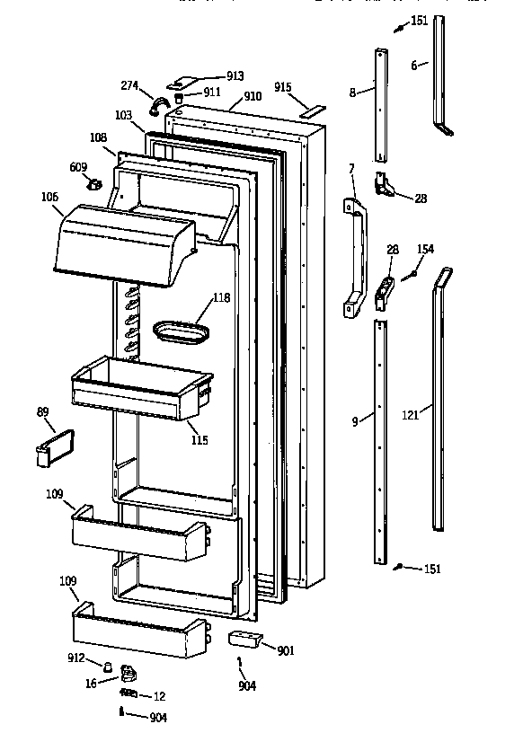 GE TFX28PRZCWW fresh food door diagram