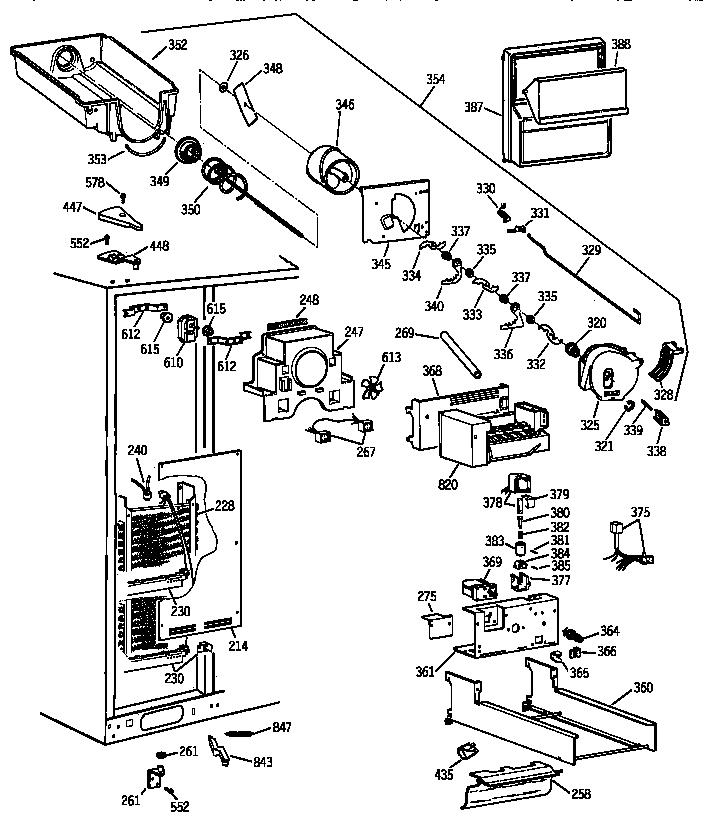 GE TFX28PRZCWW freezer section diagram