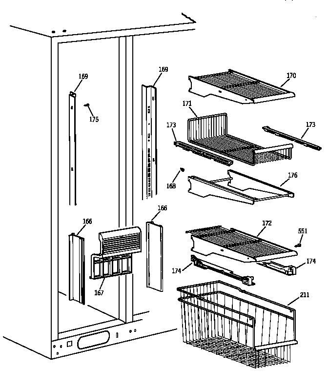 GE TFX28PRZCWW freezer shelves diagram