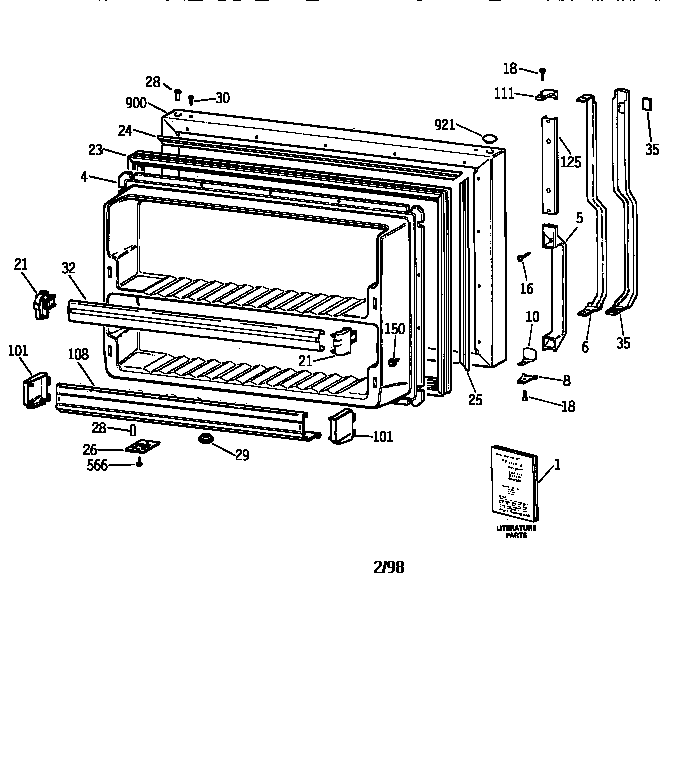 GE TBT25JAXKRAA freezer door diagram