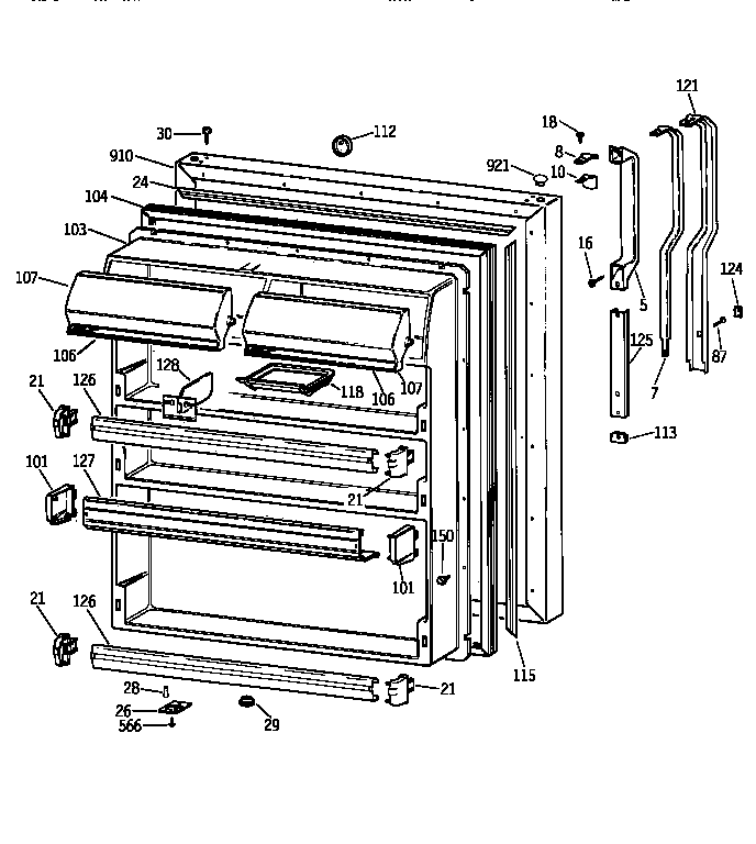 GE TBT25JAXKRAA fresh food door diagram