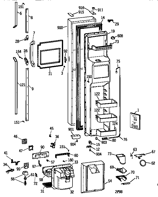 GE TFX28PBZCWW freezer door diagram